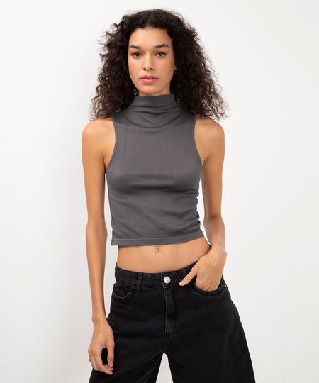 cropped de poliamida gola alta cinza P