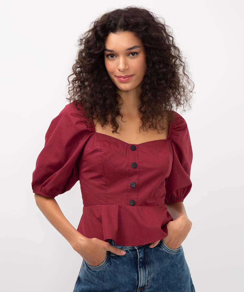 blusa de algodão peplum vinho