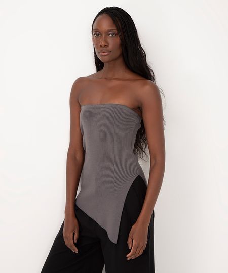 blusa de tricot assimétrica bff agatha cinza G