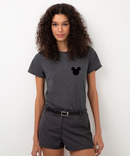 camiseta de algodão mescla mickey cinza P camiseta de algodão mescla mickey cinza P
