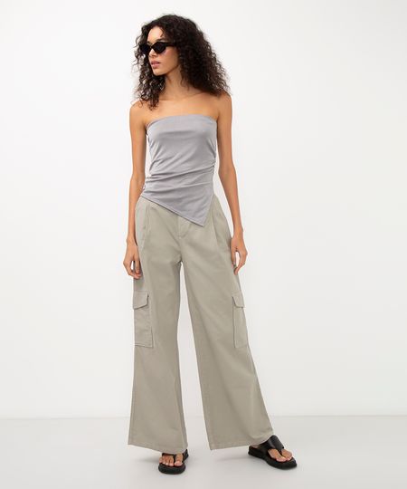 calça de sarja wide leg cintura alta verde 42