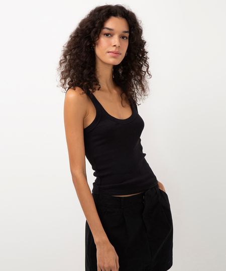 regata de algodão canelada - preto PP regata de algodão canelada - preto PP