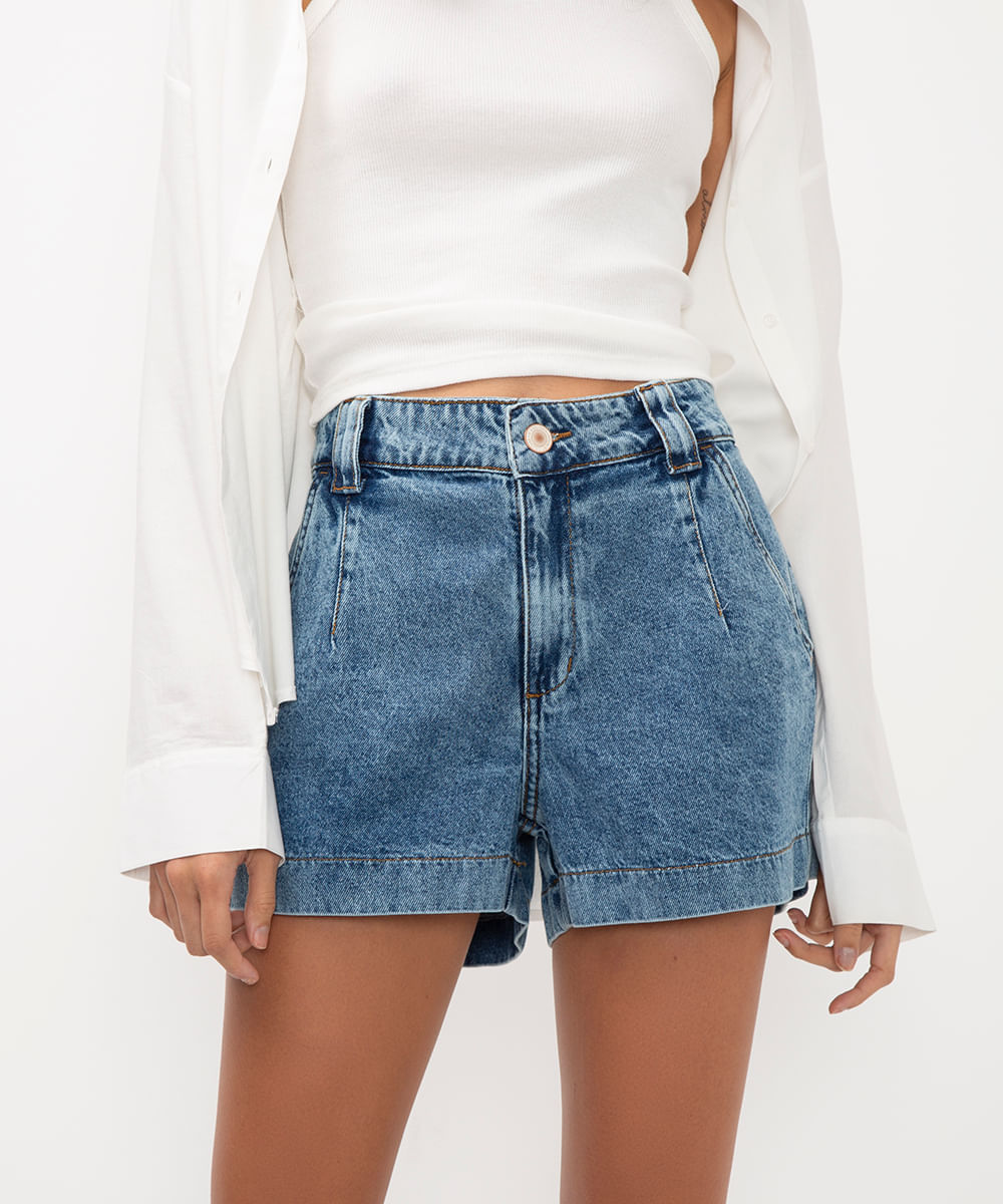 short jeans cintura super alta azul