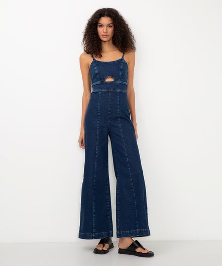 macacão jeans cut out azul PP macacão jeans cut out azul PP