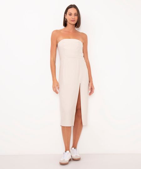 vestido midi de viscose sem alça areia P