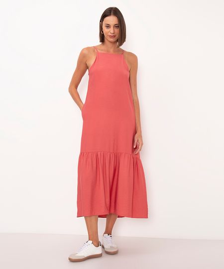 vestido midi de viscose halter neck rosa PP