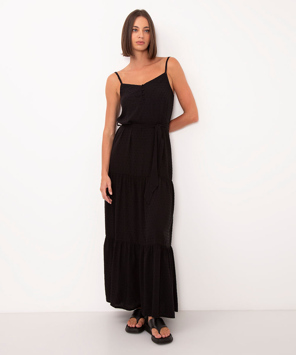 vestido midi de algodão três marias preto