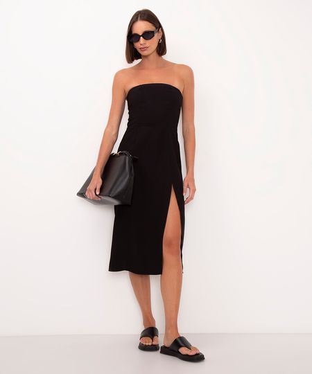 vestido midi de viscose sem alça preto G
