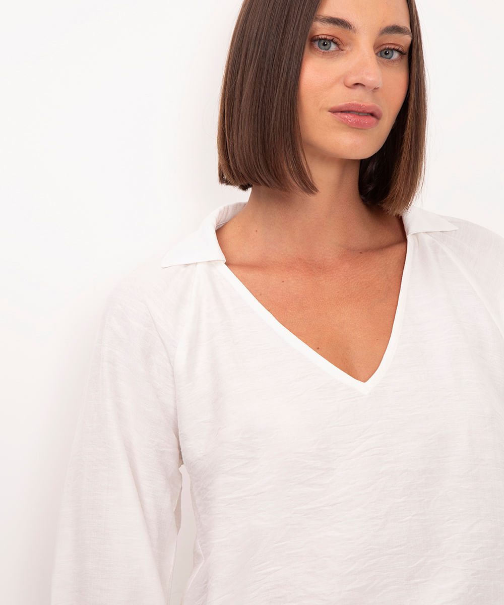 blusa de viscose manga longa off white