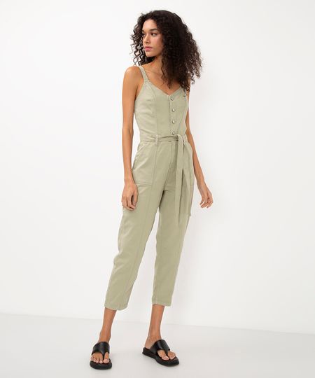 macacão de sarja com amarração verde claro PP macacão de sarja com amarração verde claro PP