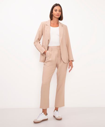calça slouchy de viscose cós elástico bege 40