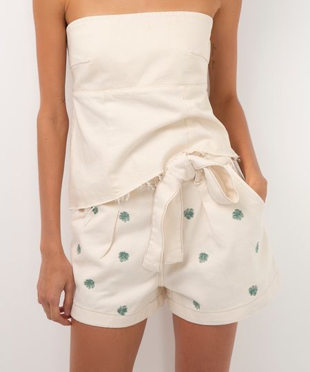 short clochard de sarja cintura super alta bege 36