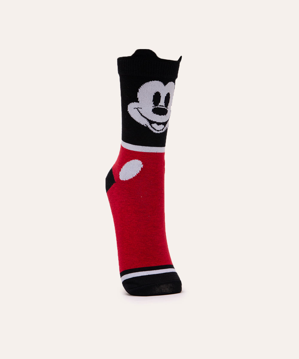 meia mickey disney classics cano longo preto