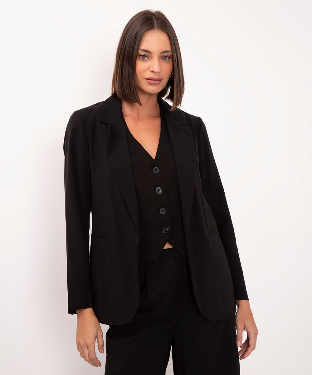 blazer alongado de viscose preto