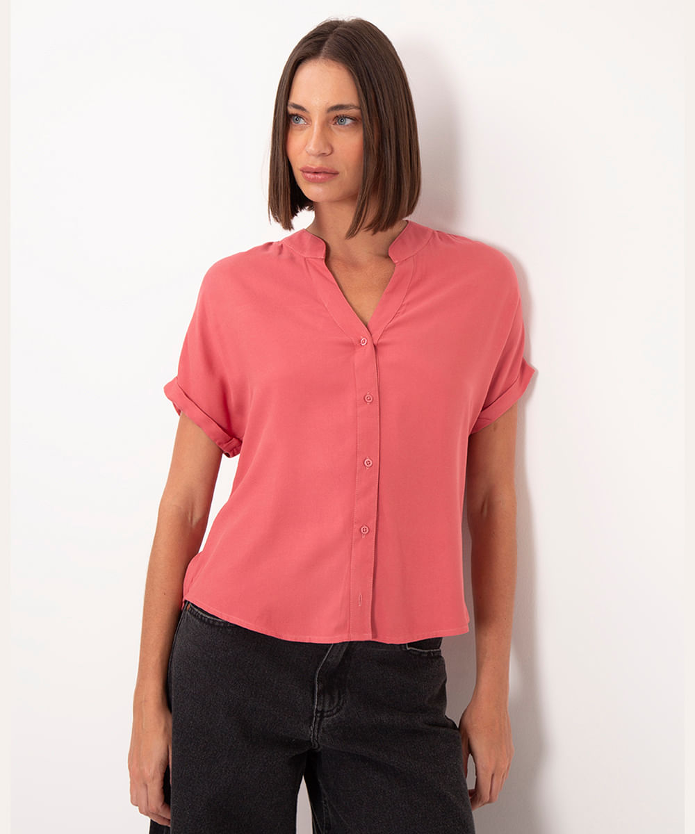 camisa de viscose sem cava rosa escuro