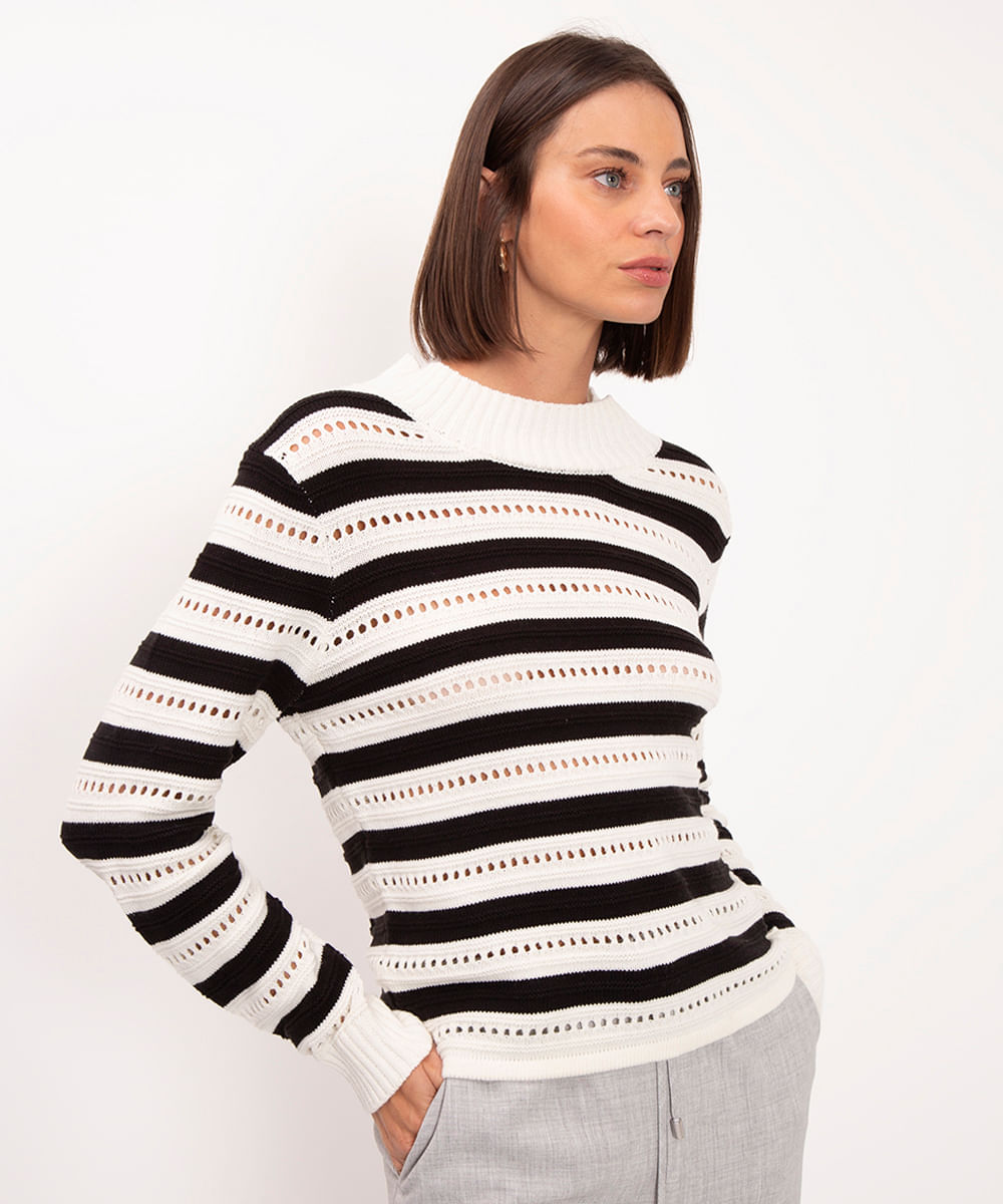 suéter de tricot listrado off white