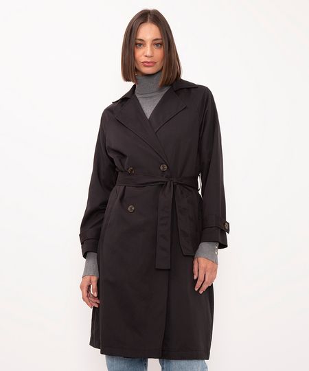 casaco trench coat com bolso preto PP