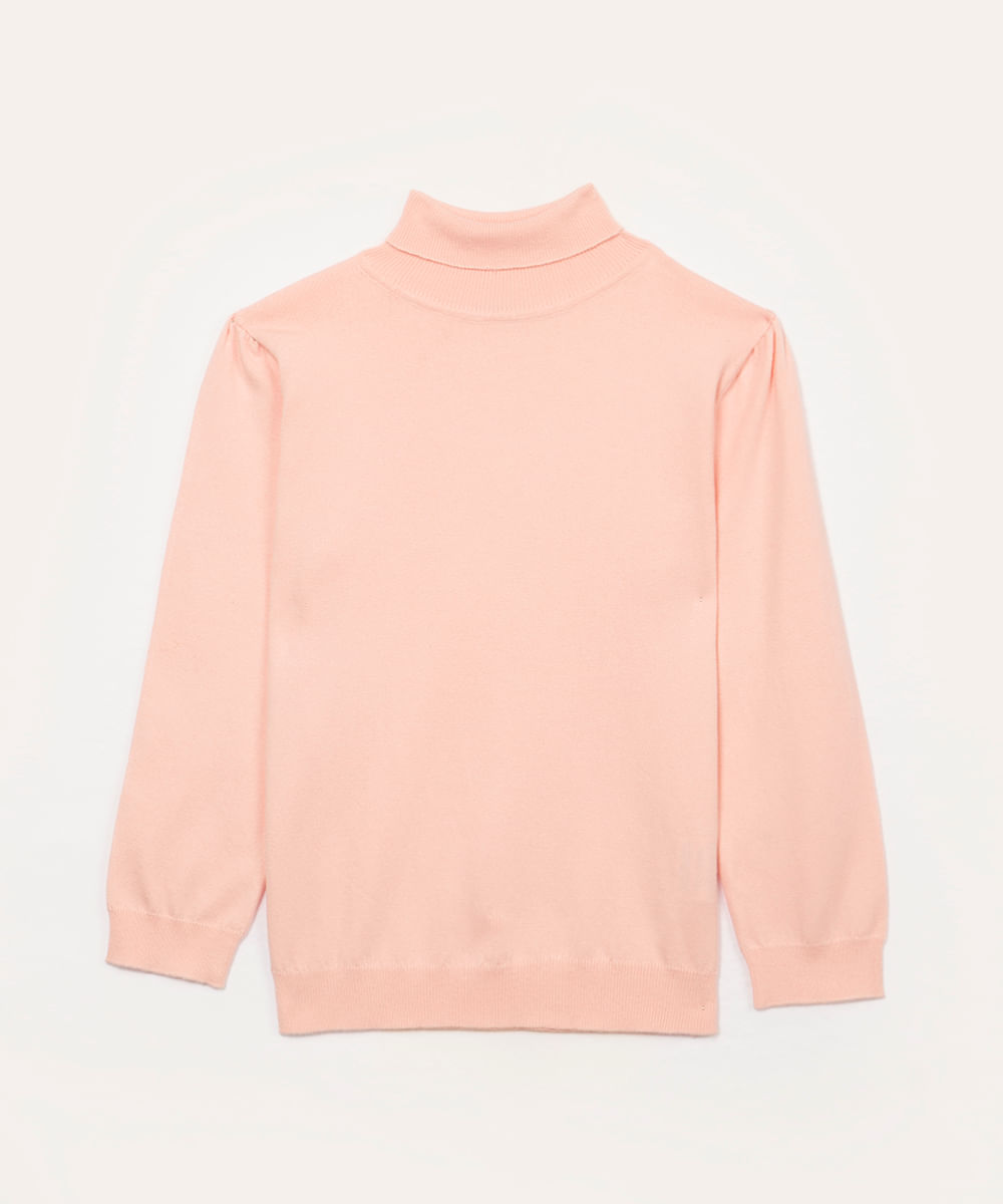 blusa de tricot infantil gola alta rosa