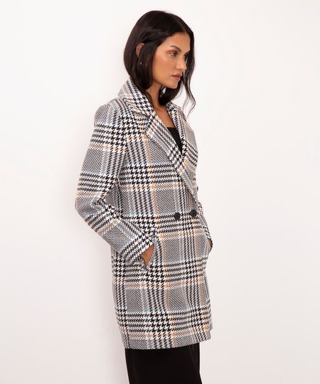 casaco alongado de tweed xadrez cinza médio GG