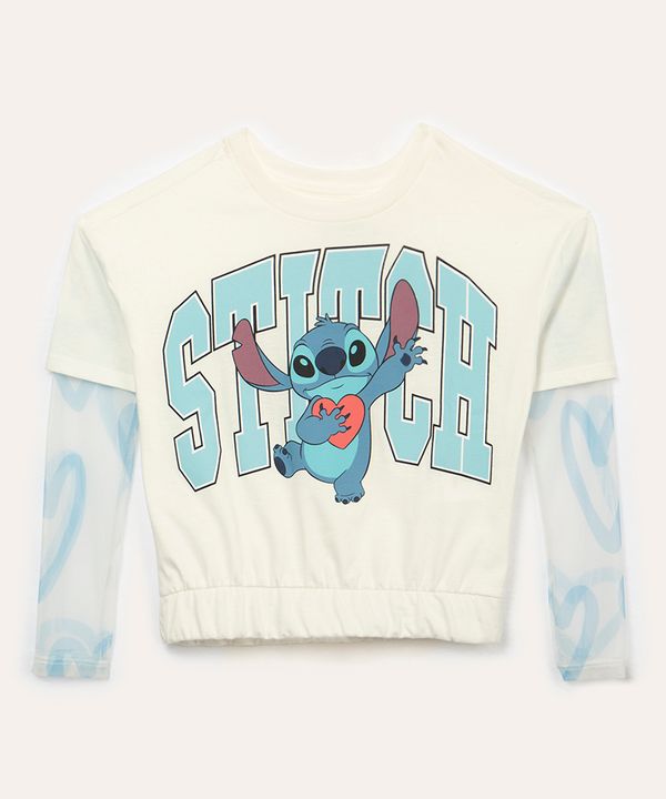 blusa de algodão infantil stitch off white 4