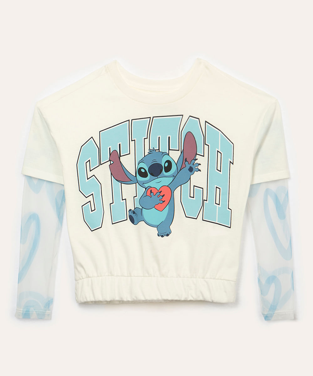 blusa de algodão infantil stitch off white