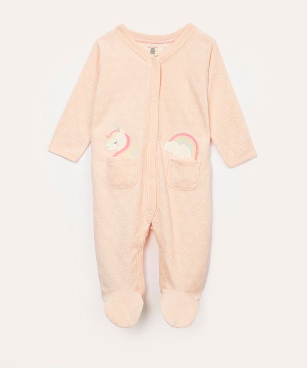macacão de plush infantil unicórnio rosa 12-18