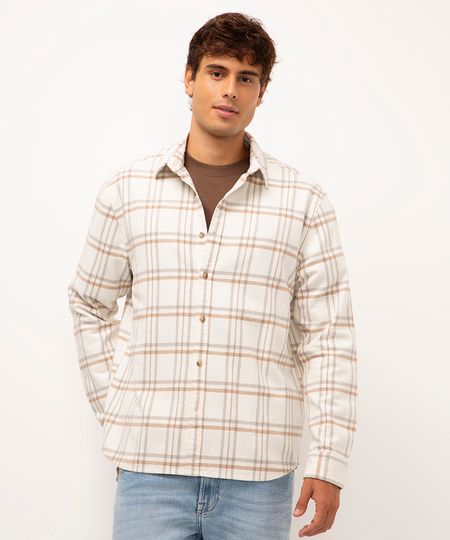 camisa de sarja xadrez bege P camisa de sarja xadrez bege P