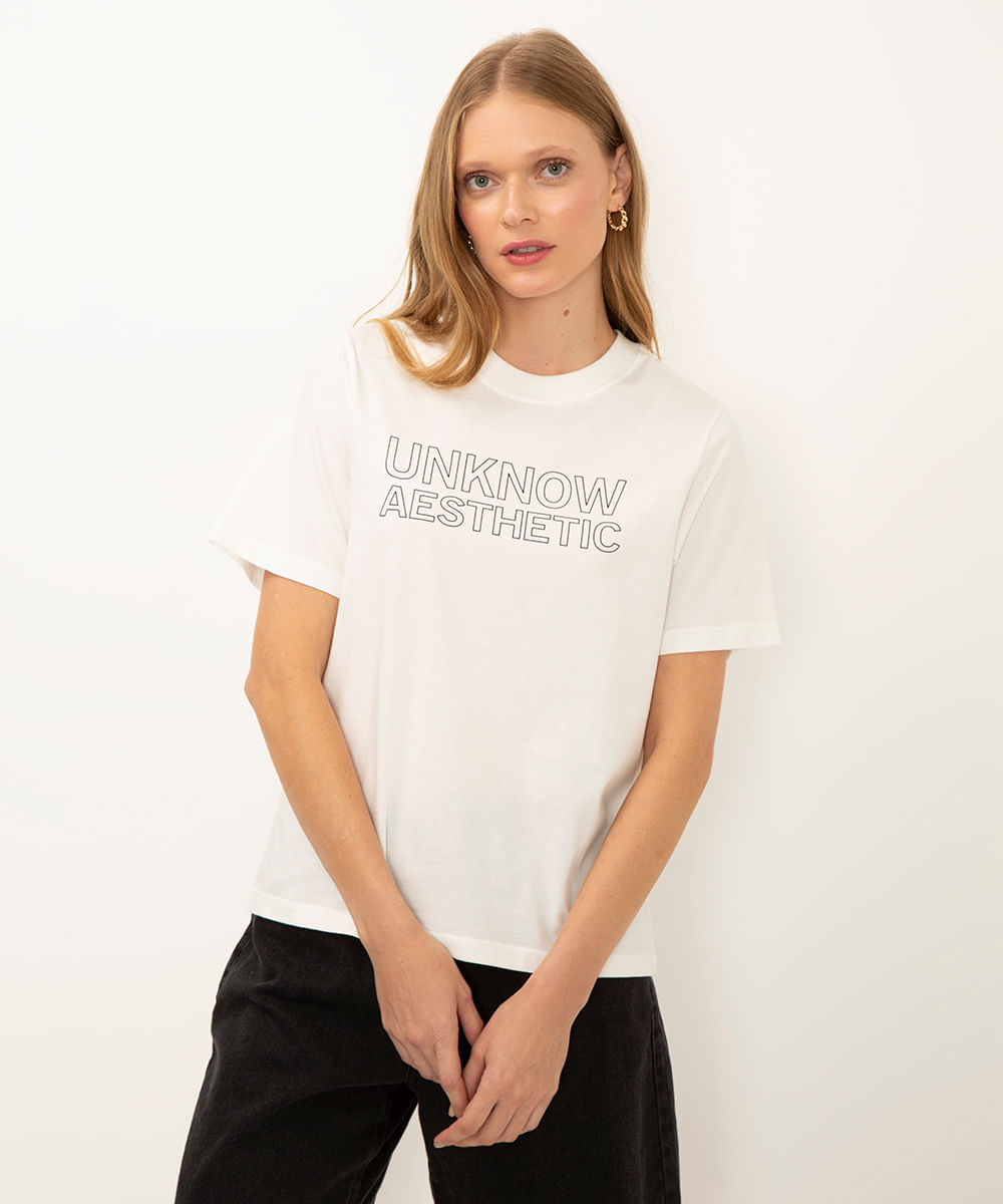 camiseta de algodão unknow aesthetic off white