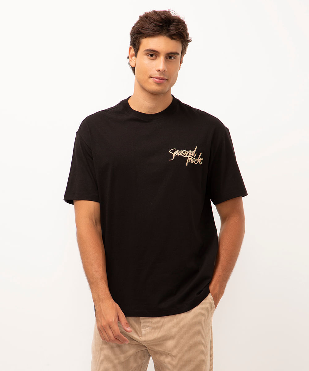 camiseta de algodão seasonal tracks preto