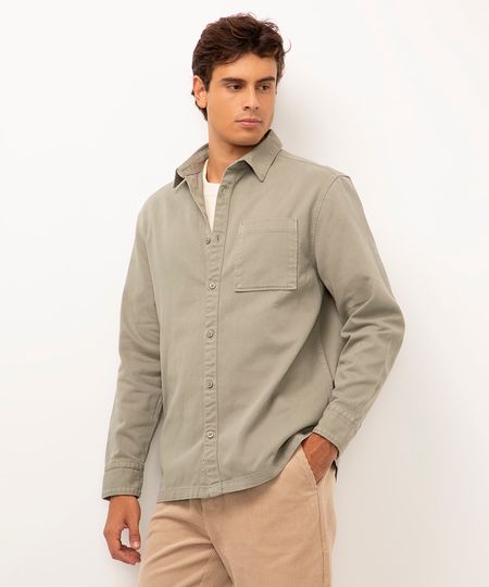 camisa de sarja com bolso verde militar M