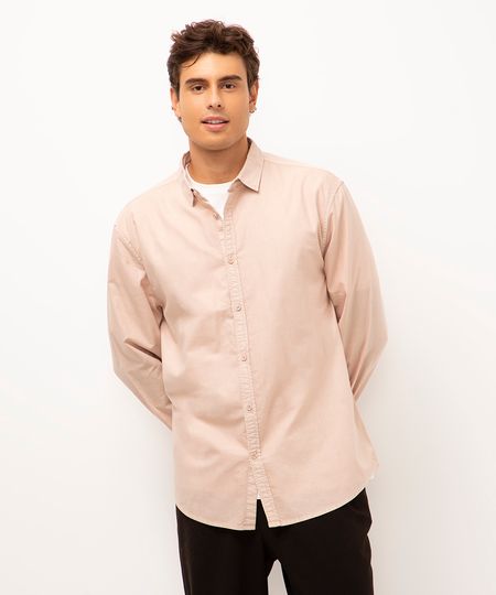 camisa oxford manga longa rosa claro G