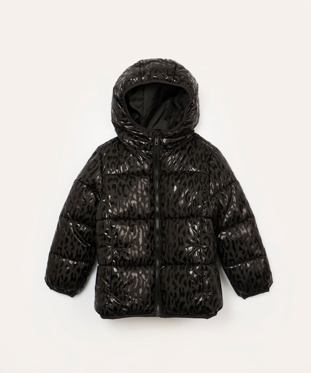 jaqueta puffer infantil onça preto