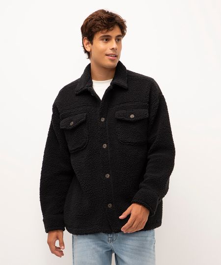 casaco sherpa com botões preto M