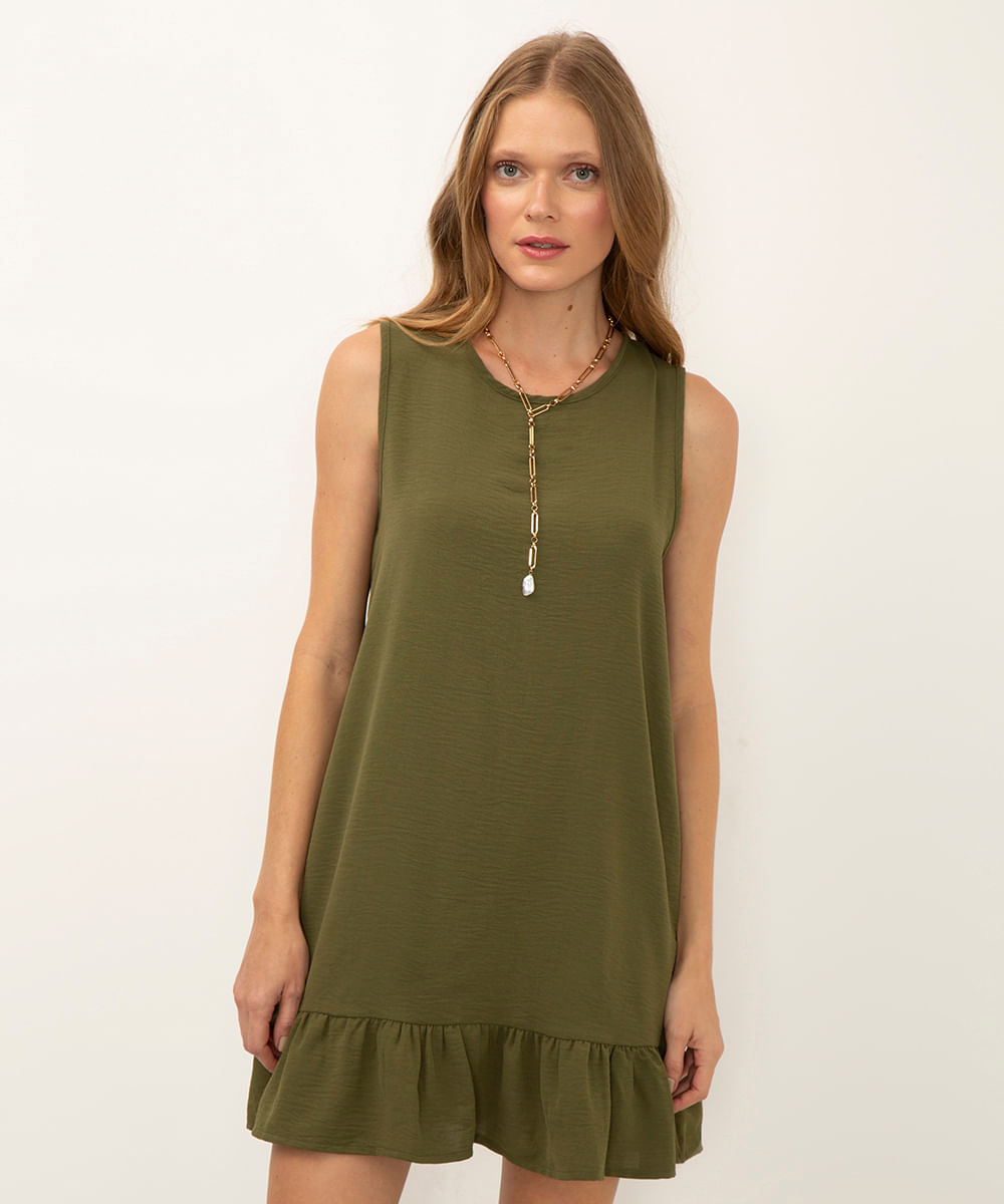 vestido curto decote redondo alça larga verde