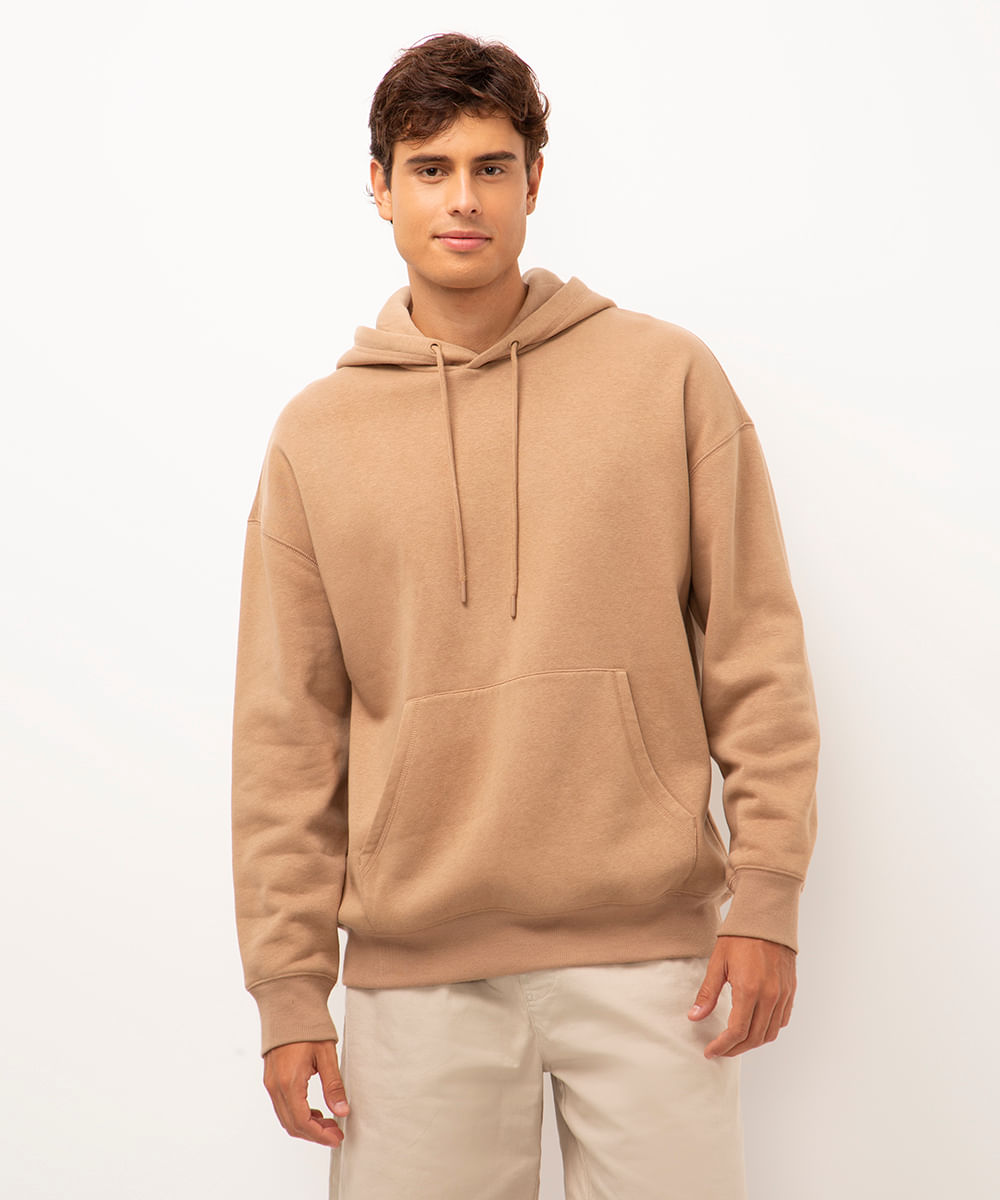 blusão de moletom oversized com capuz bege