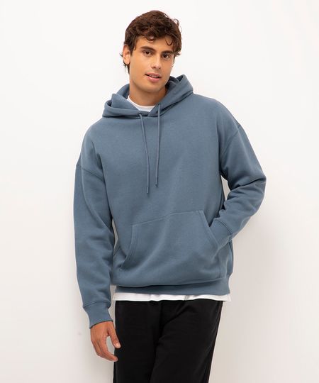 blusão de moletom oversized com capuz azul PP