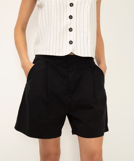 bermuda alfaiataria de sarja cintura alta preta 34 bermuda alfaiataria de sarja cintura alta preta 34