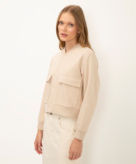 jaqueta bomber de moletom bege PP jaqueta bomber de moletom bege PP