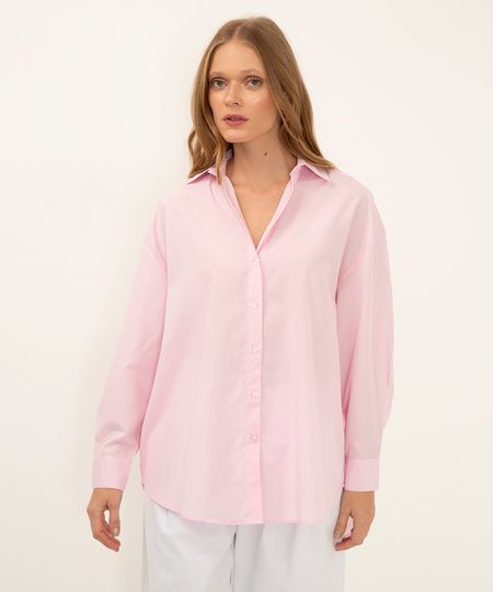 camisa oversized de algodão - ROSA CLARO M