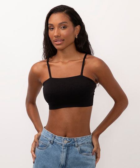 sutiã top com bojo alças removíveis preto P sutiã top com bojo alças removíveis preto P