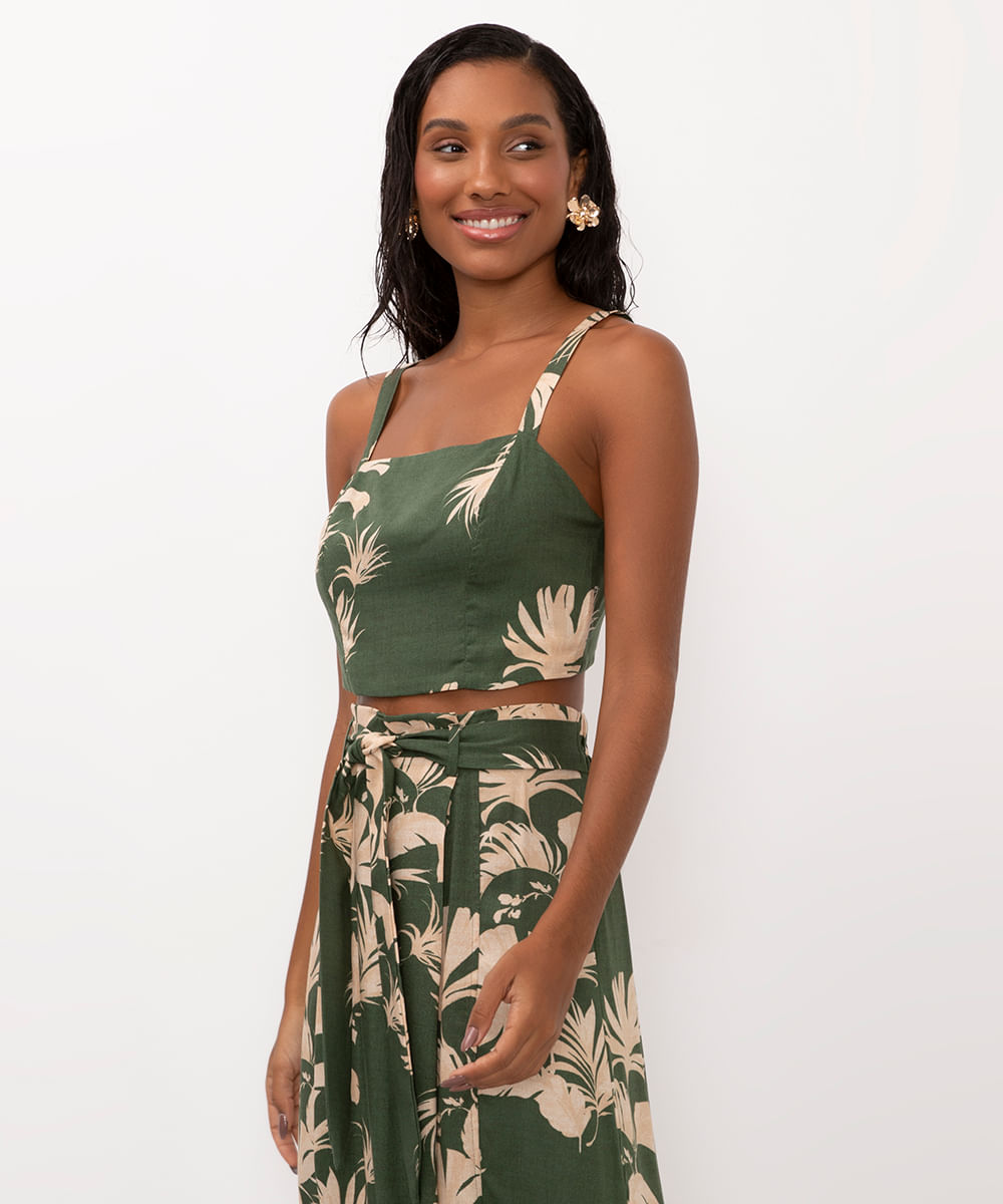 cropped de viscose folhagens verde