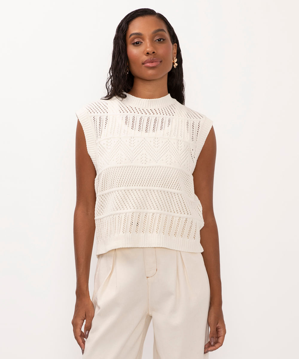 regata de tricot texturas off white