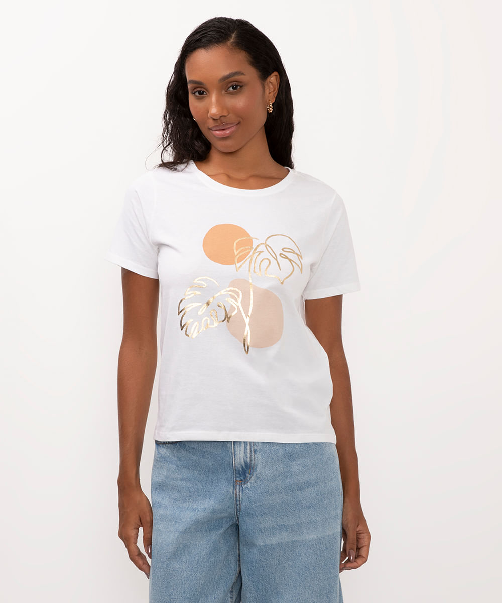 camiseta de algodão folhagem off white