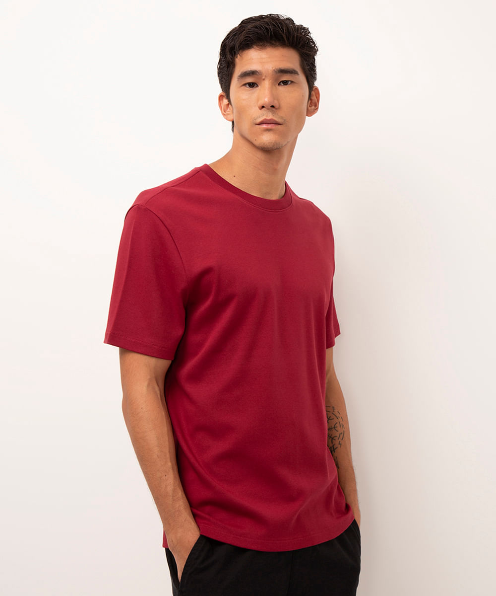 camiseta de algodão peruano bold manga curta vinho