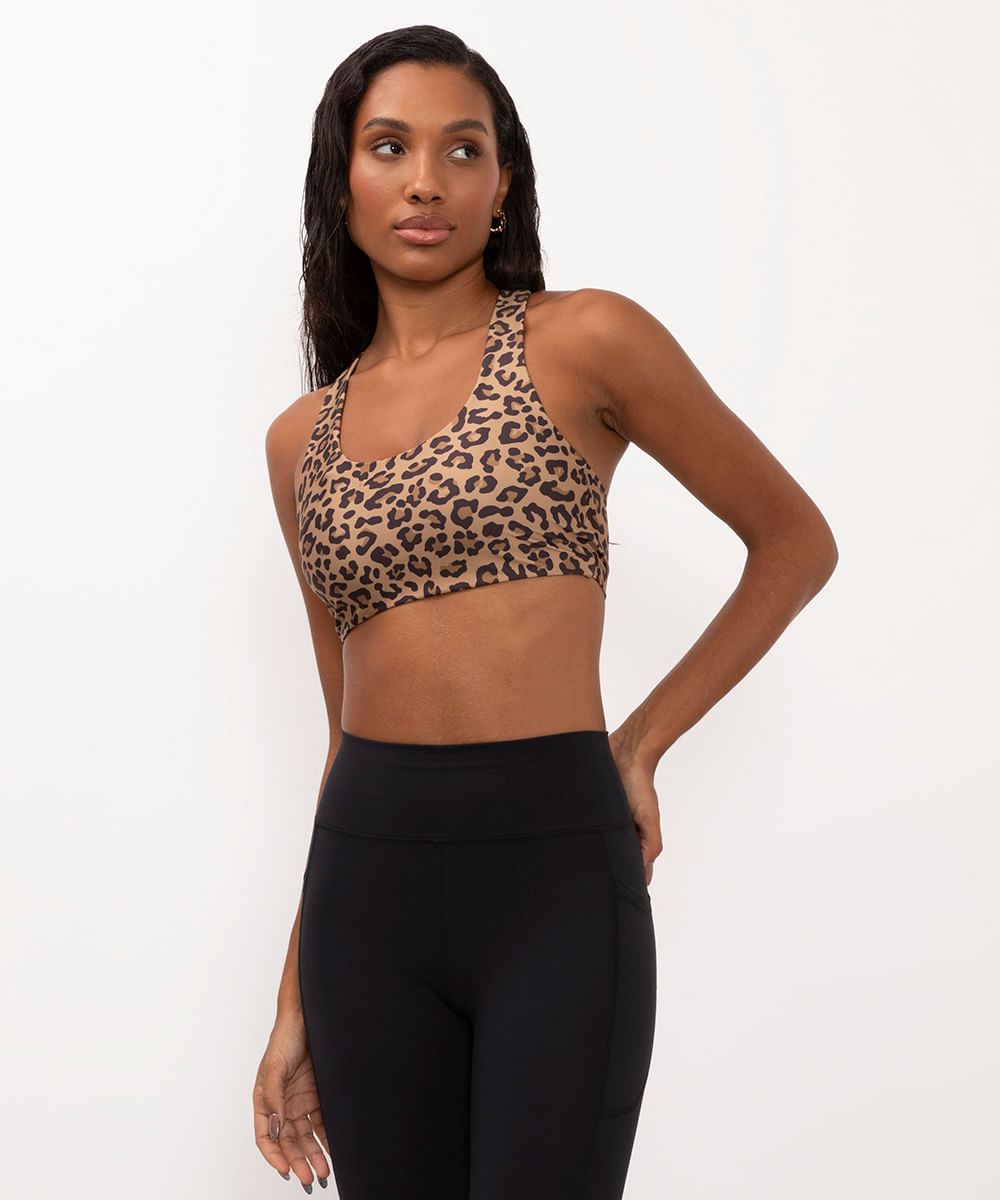 top nadador com bojo animal print esportivo ace bege