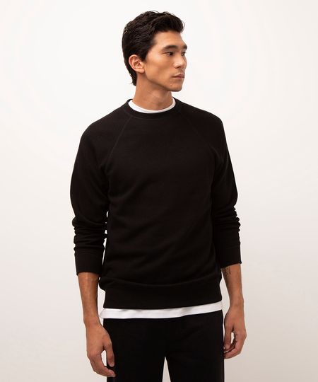 suéter texturizado manga longa raglan preto P