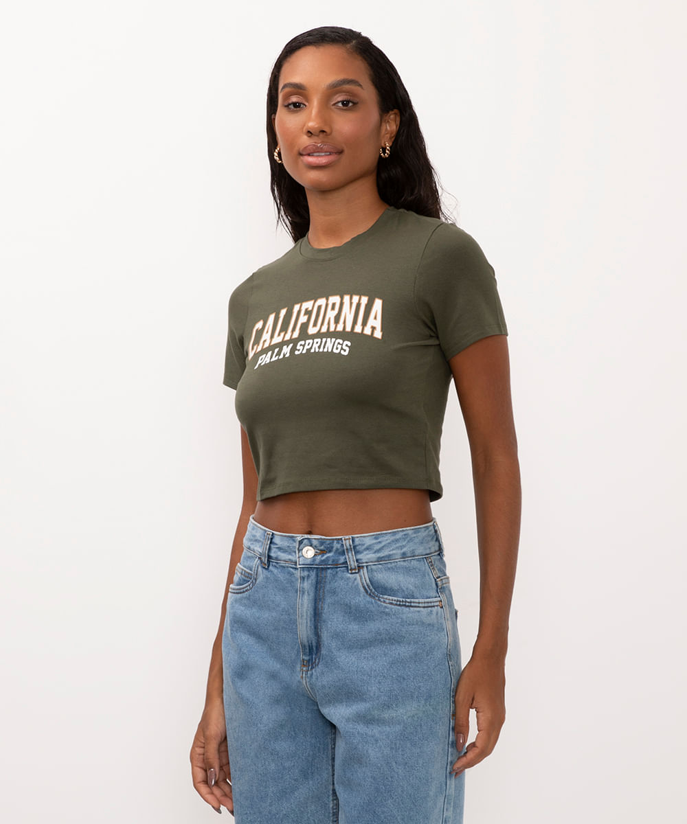 camiseta de algodão california verde militar