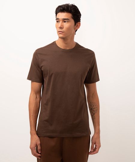 camiseta de algodão básica manga curta - marrom G