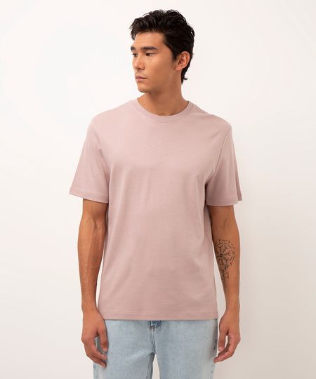 camiseta básica de algodão peruano manga curta - ROSA CLARO M