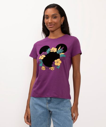 camiseta mickey flores manga curta roxo G